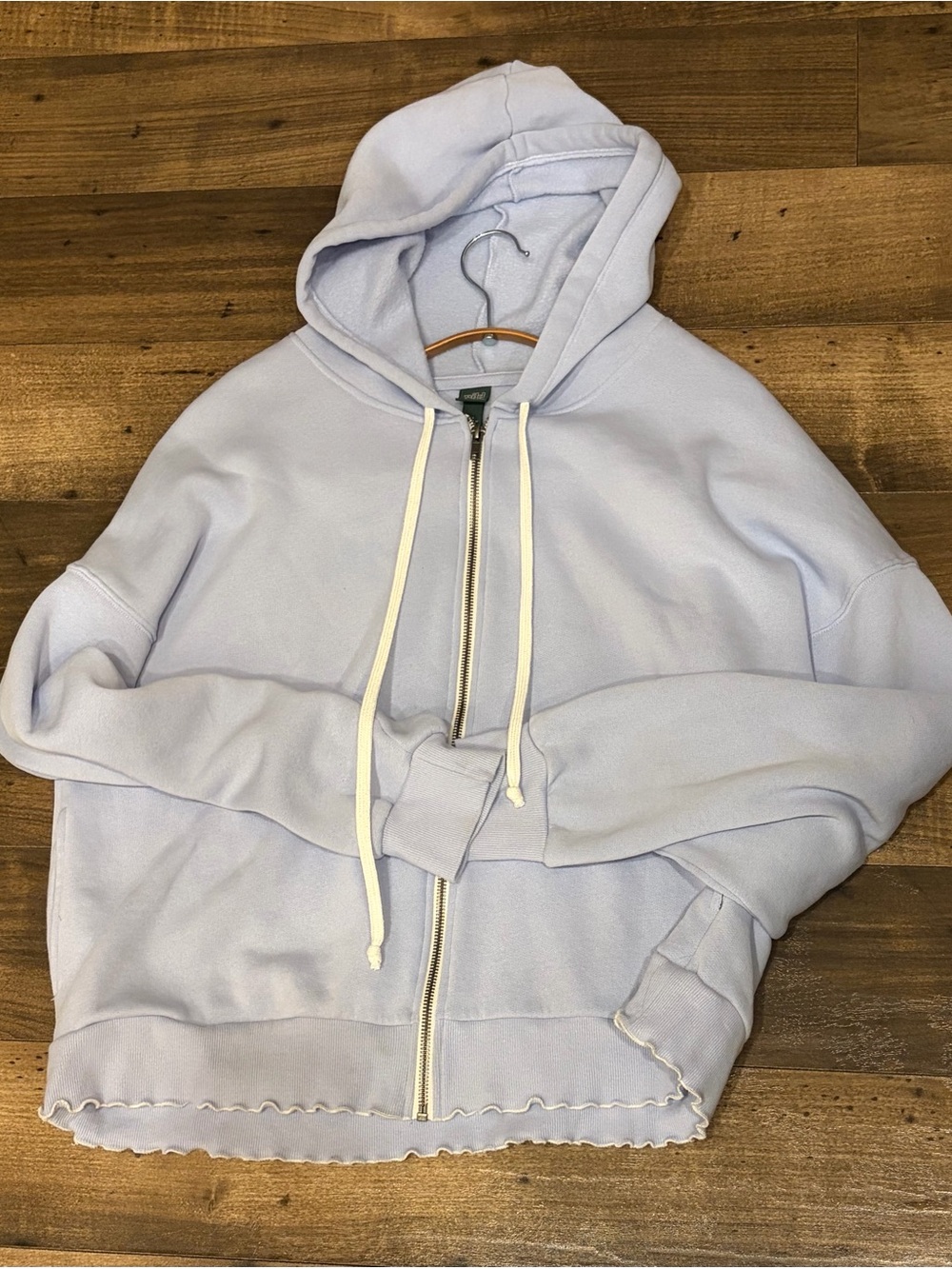 wild fable Light Blue Full-Zip Hooded Sweatshirt with White Drawstrings